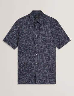 Mini Leaf Print Short Sleeve Cotton Shirt