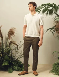 Mixed Texture Cotton Linen Knit Polo