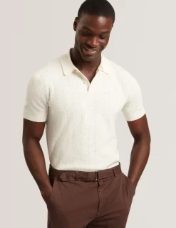 Mixed Texture Cotton Linen Knit Polo