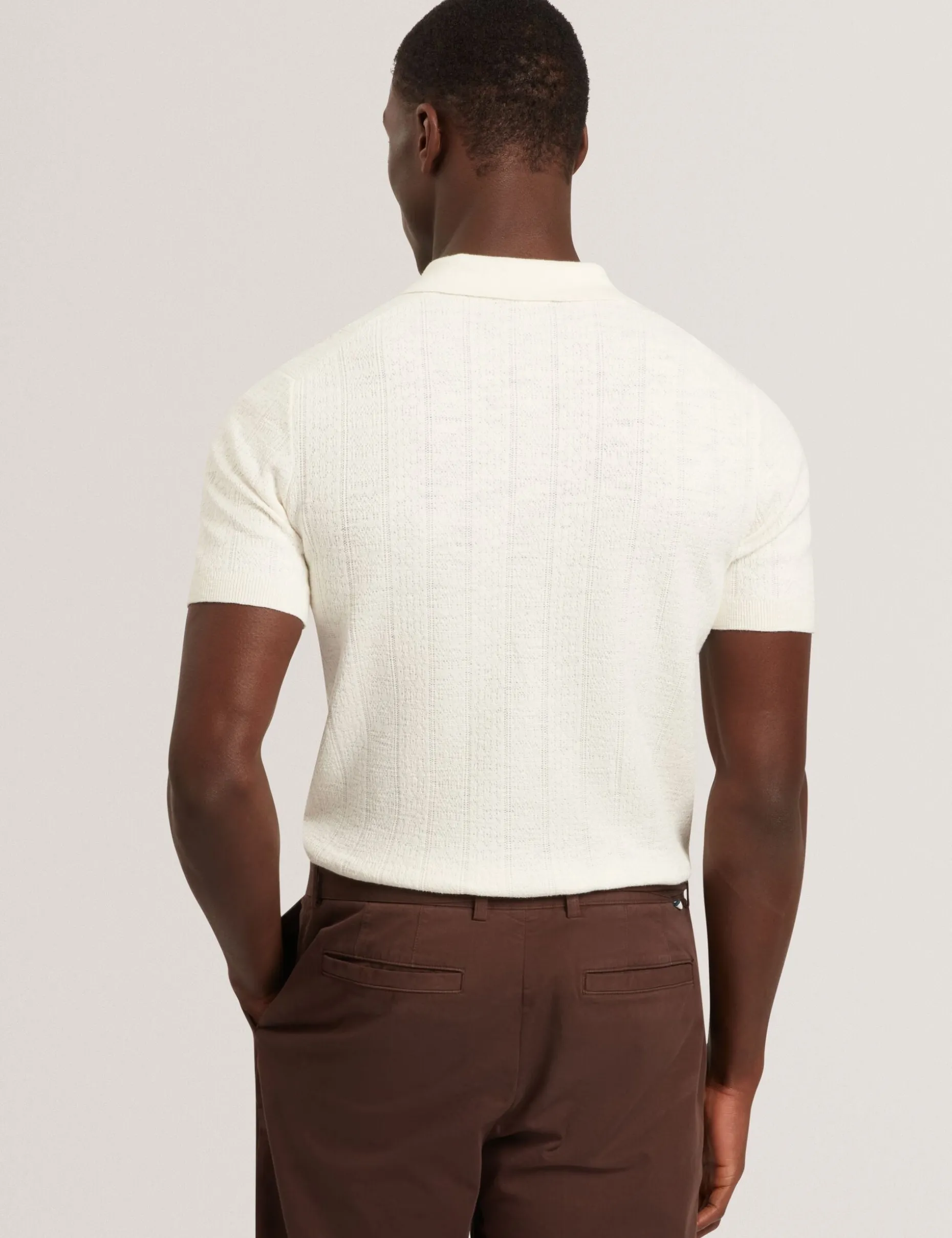 Mixed Texture Cotton Linen Knit Polo