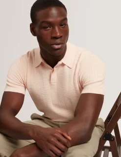 Mixed Texture Cotton Linen Knit Polo