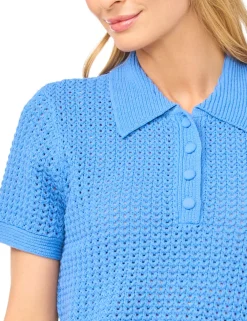 Open Knit Short Sleeve Polo Shirt