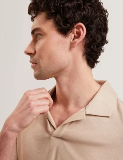 Open Neck Cotton Linen Polo Shirt