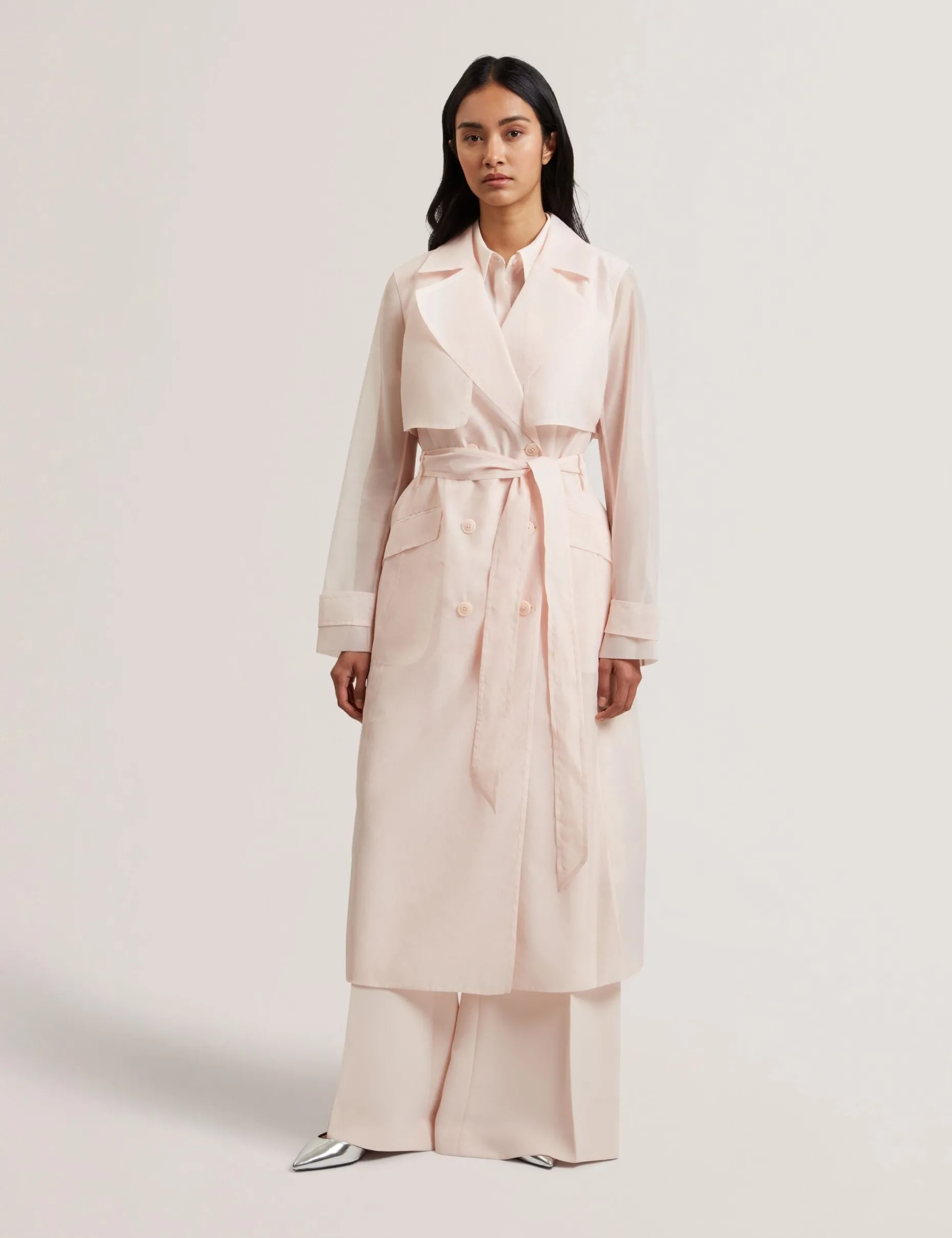 Organza Trench Coat with Storm Flaps
