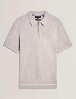 Ottoman Ribbed Knit Zip Neck Polo