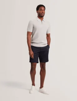 Ottoman Ribbed Knit Zip Neck Polo