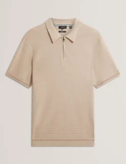 Ottoman Ribbed Knit Zip Neck Polo