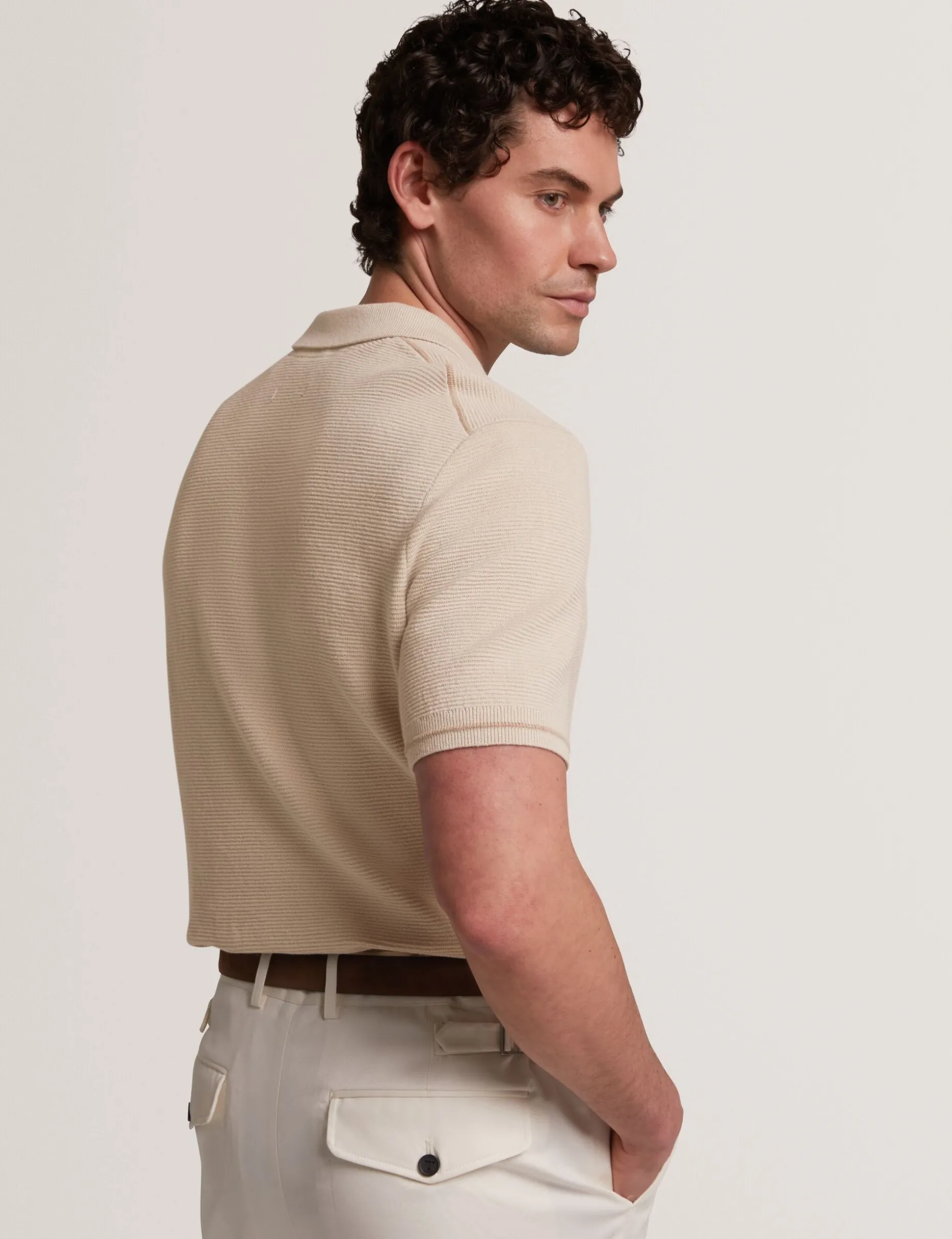 Ottoman Ribbed Knit Zip Neck Polo