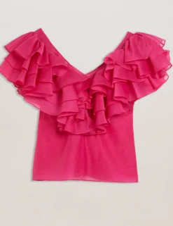 Oversized Frill Trim V-Neck Top