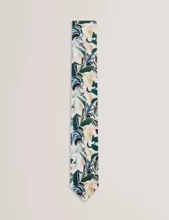 Painted Floral Print Silk Tie