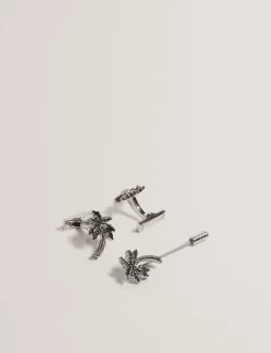 Palm Tree Cufflink Lapel Pin Set