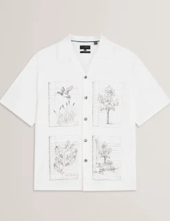 Panel Print Linen Blend Relaxed Shirt