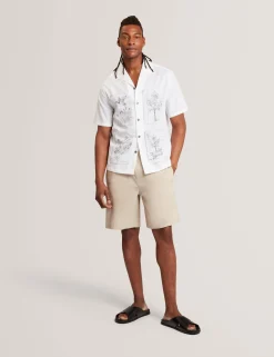 Panel Print Linen Blend Relaxed Shirt