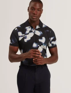 Photographic Floral Print Cotton Polo Shirt