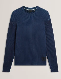 Plated Rib Knit Crew Neck Sweater