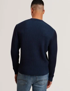 Plated Rib Knit Crew Neck Sweater