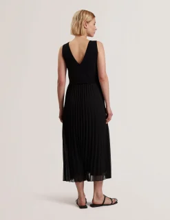 Pleated Midi Dress With Removable Knit Tank