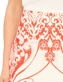 Printed Detail Linen A-Line Midi Skirt