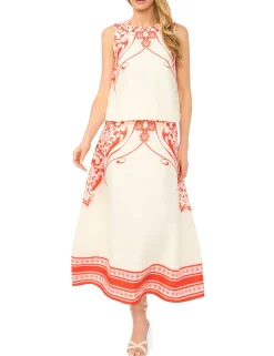Printed Detail Relaxed Linen Shell Top