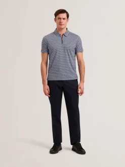 Printed Zip Neck Cotton Polo Shirt