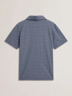 Printed Zip Neck Cotton Polo Shirt