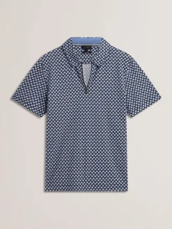 Printed Zip Neck Cotton Polo Shirt