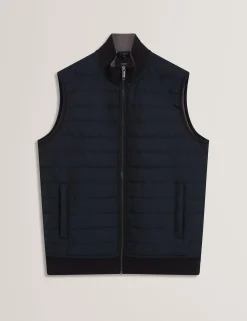 Quilted Front Funnel Neck Zip-Up Gilet