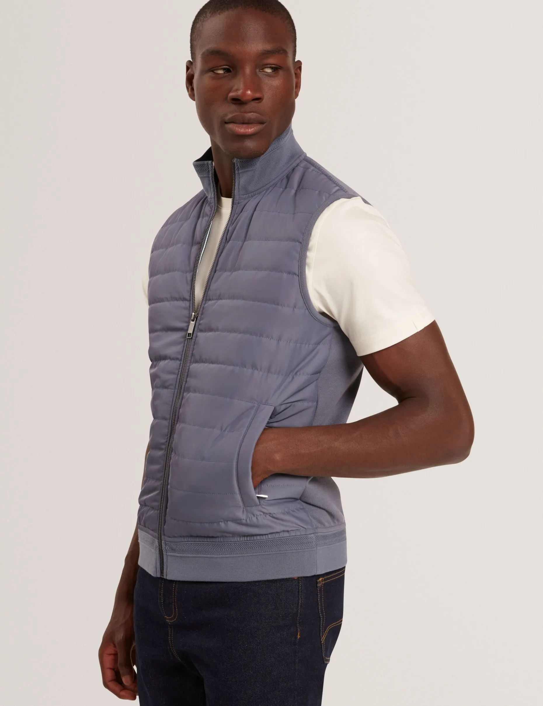 Quilted Front Funnel Neck Zip-Up Gilet