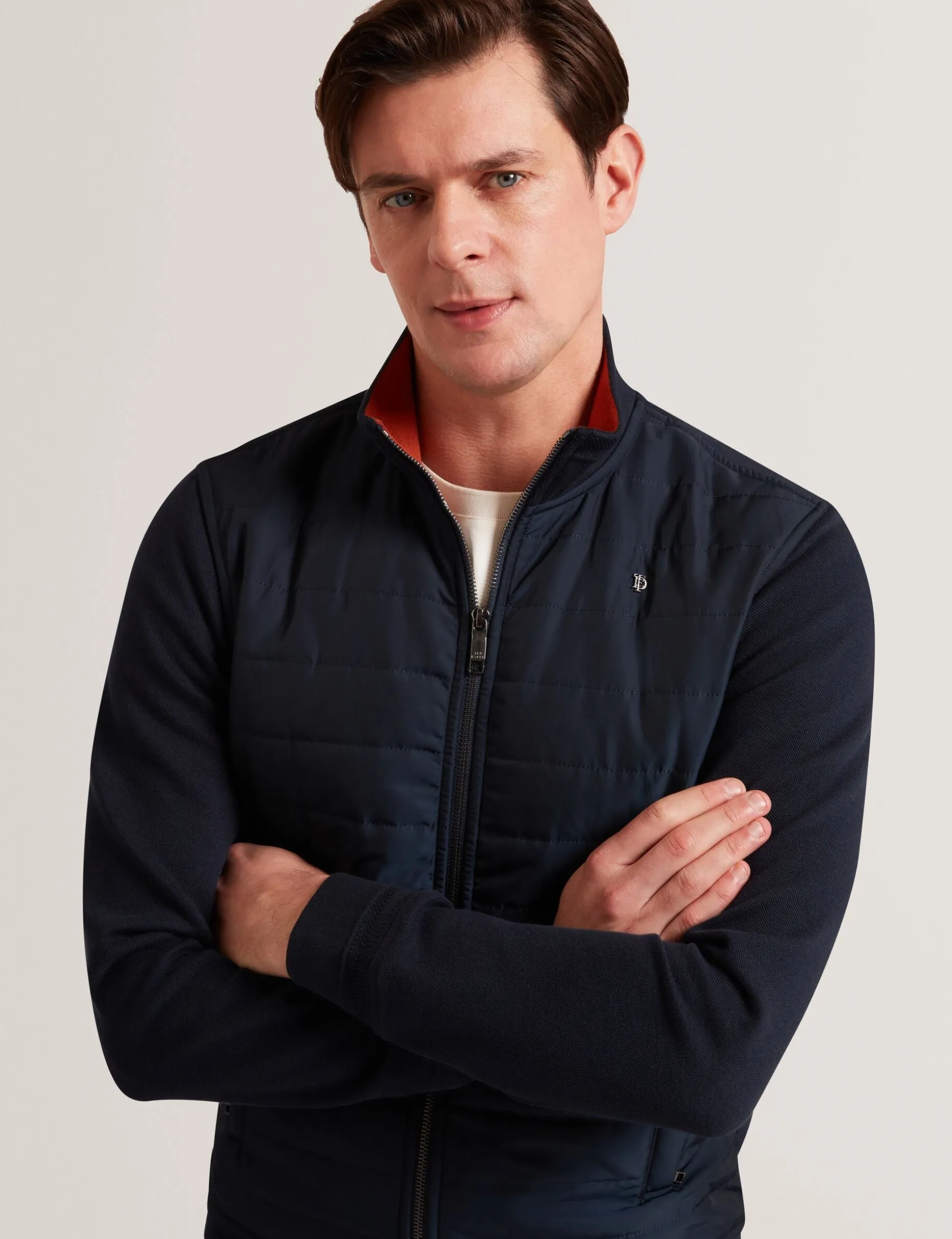 Quilted Front Zip-Through Knit Jacket