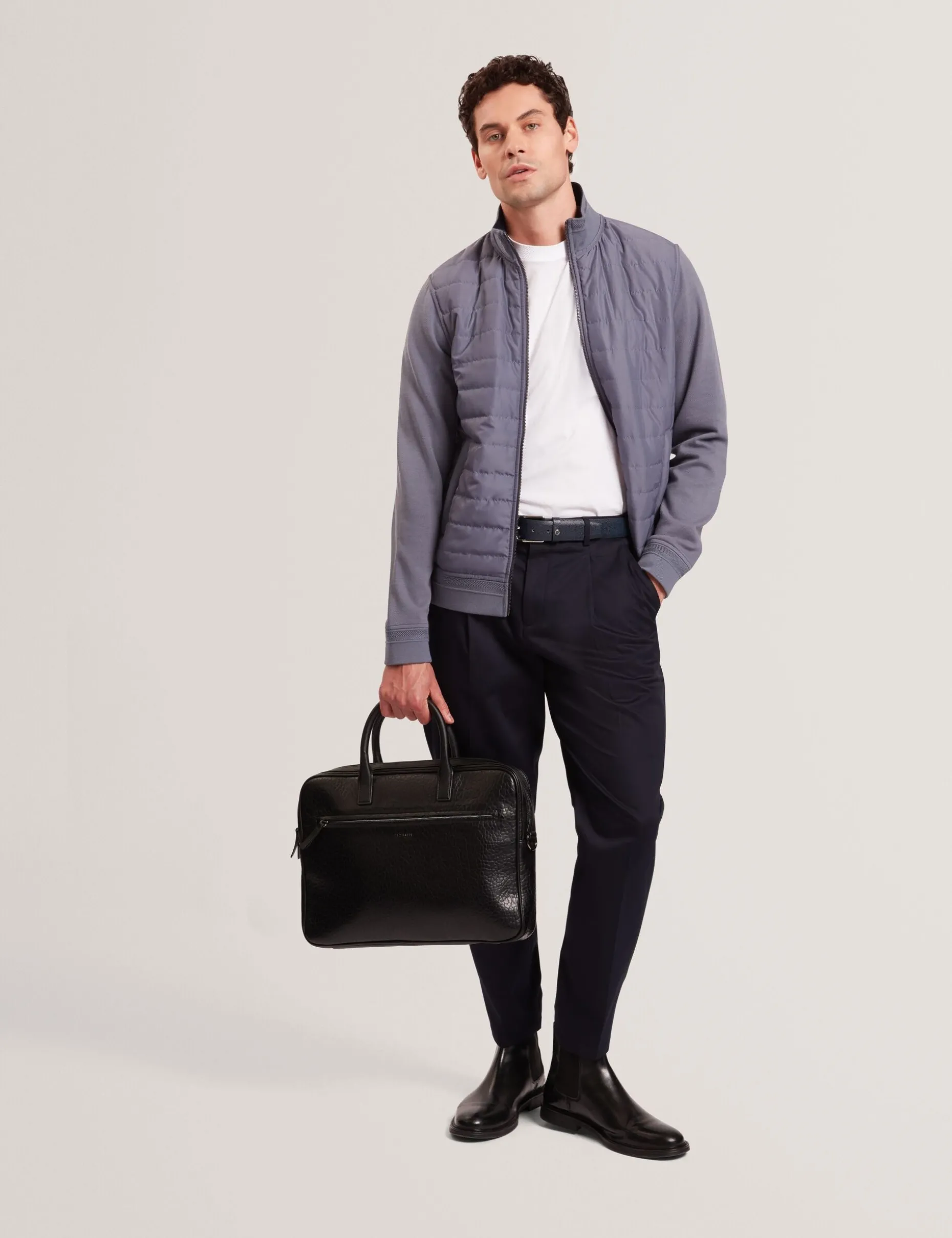 Quilted Front Zip-Through Knit Jacket