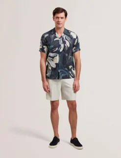 Relaxed Floral Short Sleeve Linen Shirt