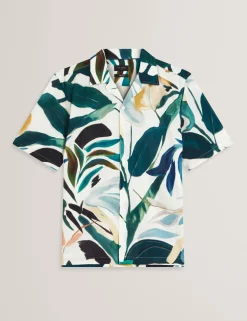 Relaxed Floral Short Sleeve Linen Shirt