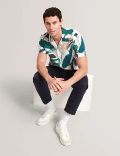 Relaxed Floral Short Sleeve Linen Shirt