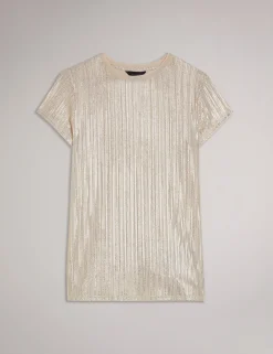 Ribbed Metallic Fitted T-Shirt