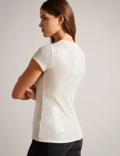 Ribbed Metallic Fitted T-Shirt