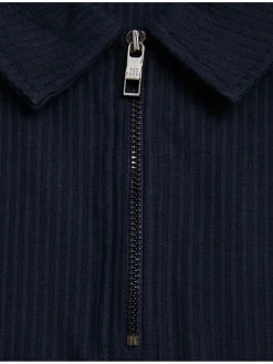 Ribbed Texture Zip Neck Cotton Polo Shirt