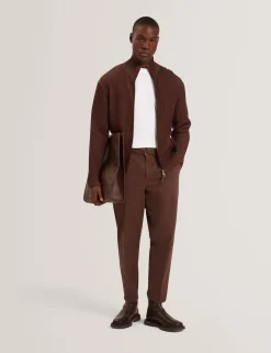 Rib Knit Funnel Neck Zip-Up Sweater