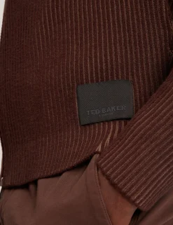 Rib Knit Funnel Neck Zip-Up Sweater