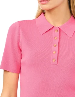 Rib Knit Short Sleeve Polo Top