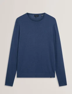 Rolled Edge Linen Blend Crew Neck Jumper