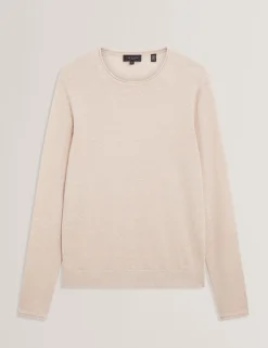 Rolled Edge Linen Blend Crew Neck Jumper