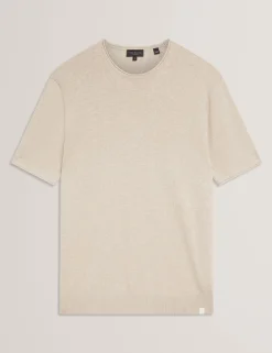 Rolled Edge Linen Blend Knit T-Shirt