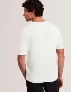 Rolled Edge Linen Blend Knit T-Shirt