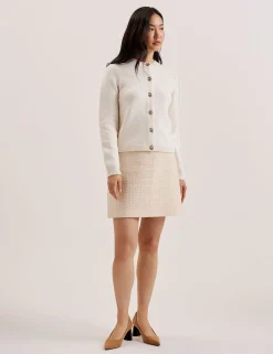 Rose Button Knitted Crew Neck Cardigan