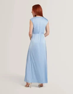 Satin Gathered Neck Maxi Dress