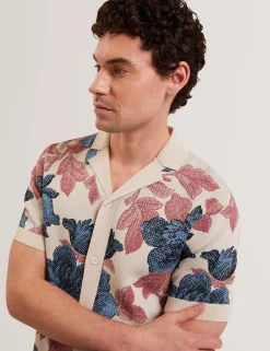 Shaded Floral Knit Button-Through Polo Shirt