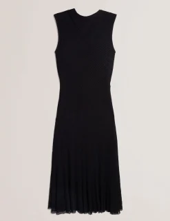 Sheer Detail Textured Knit Midaxi Dress