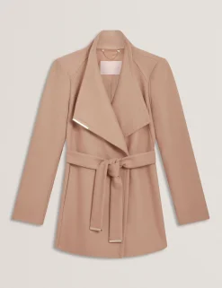 Short Belted Wool Wrap Coat