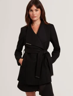 Short Belted Wool Wrap Coat