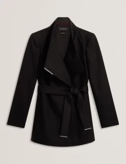 Short Belted Wool Wrap Coat